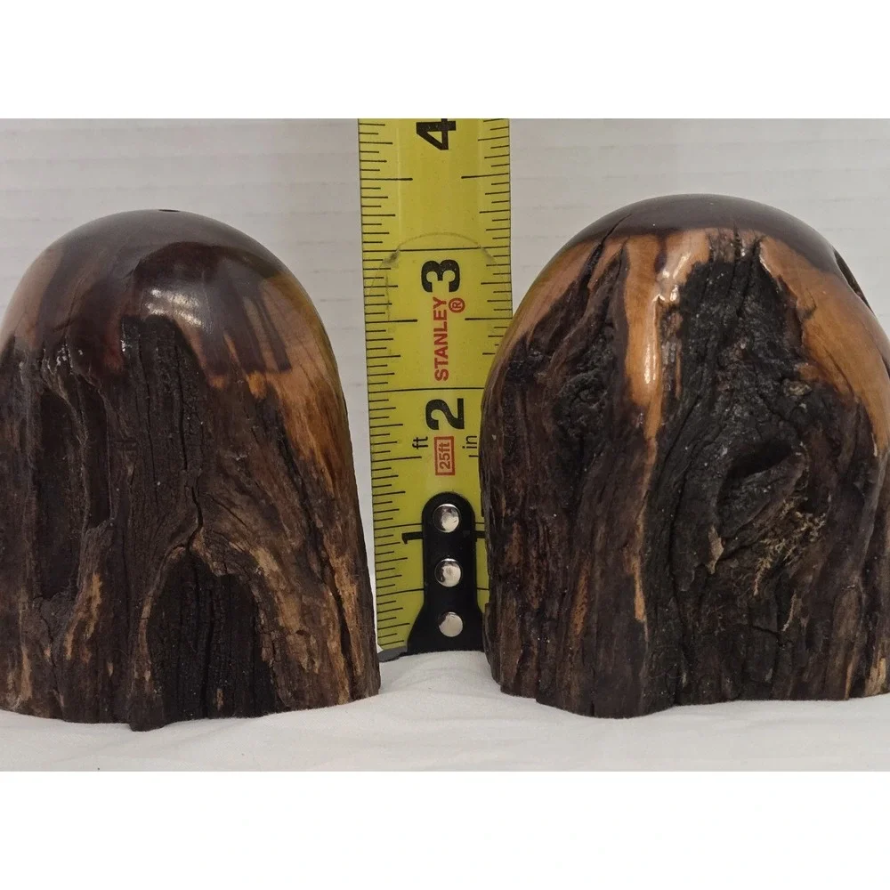 Vtg Handcrafted MCM California Redwood Tree Bark Live-Edge Salt/Pepper Shakers